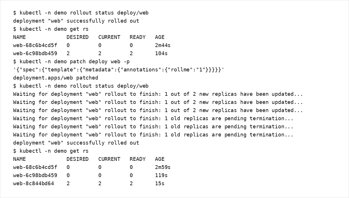ロールアウトと ReplicaSet の切り替え（例）