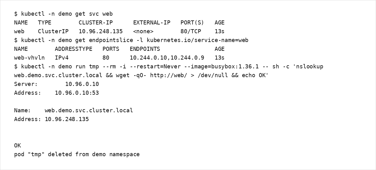 Service と DNS の確認（例）