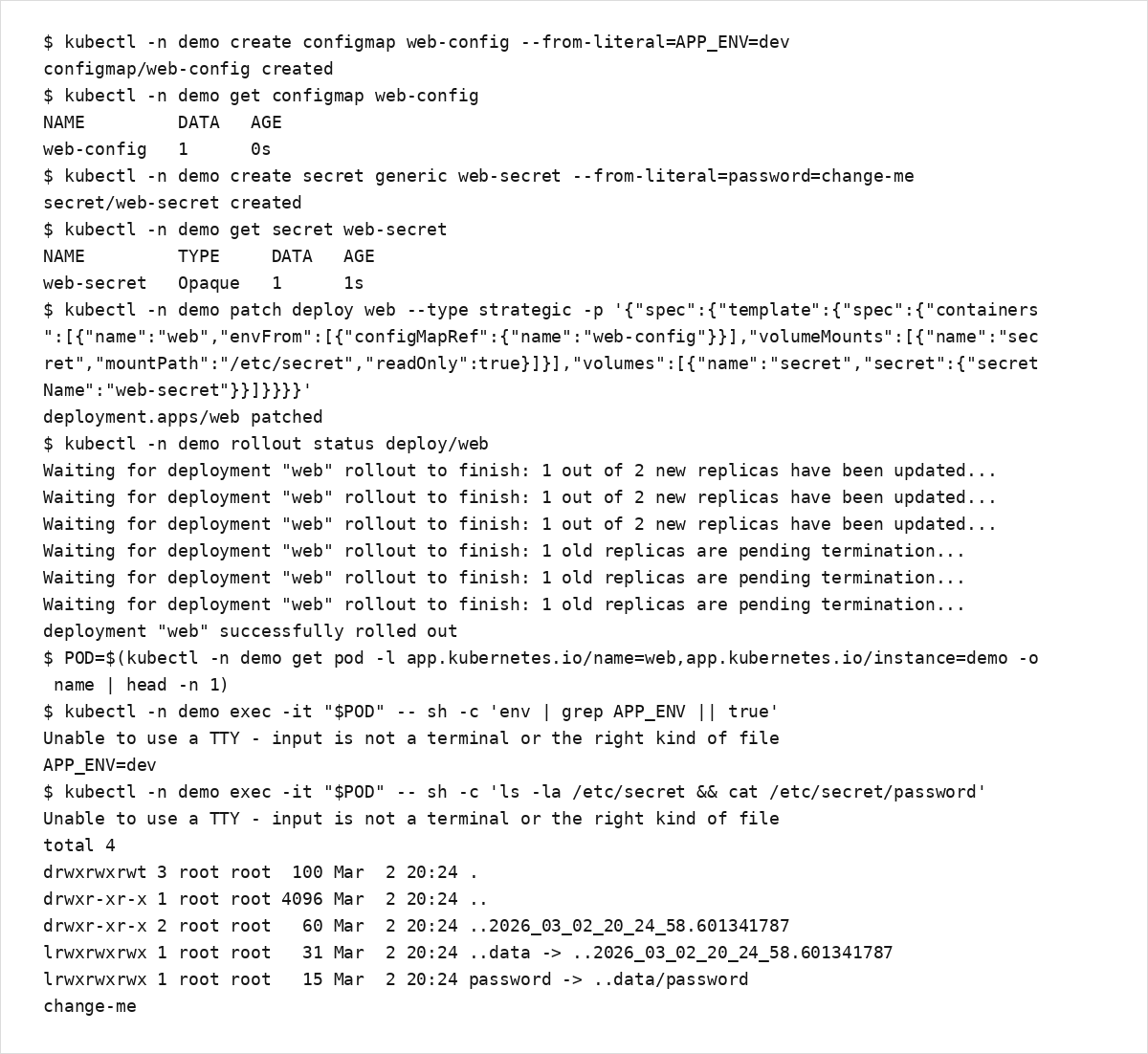 ConfigMap/Secret の注入（例）