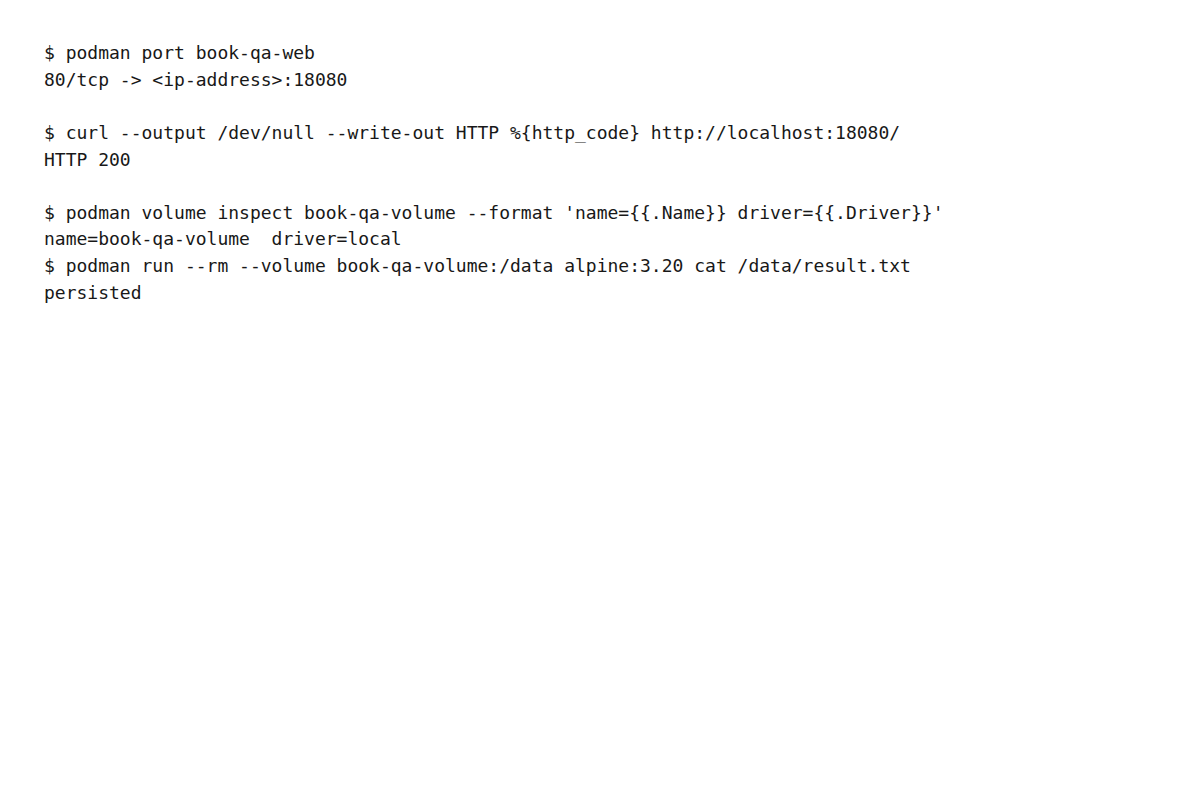 公開portのHTTP疎通とvolume再作成後の永続性を判断する出力