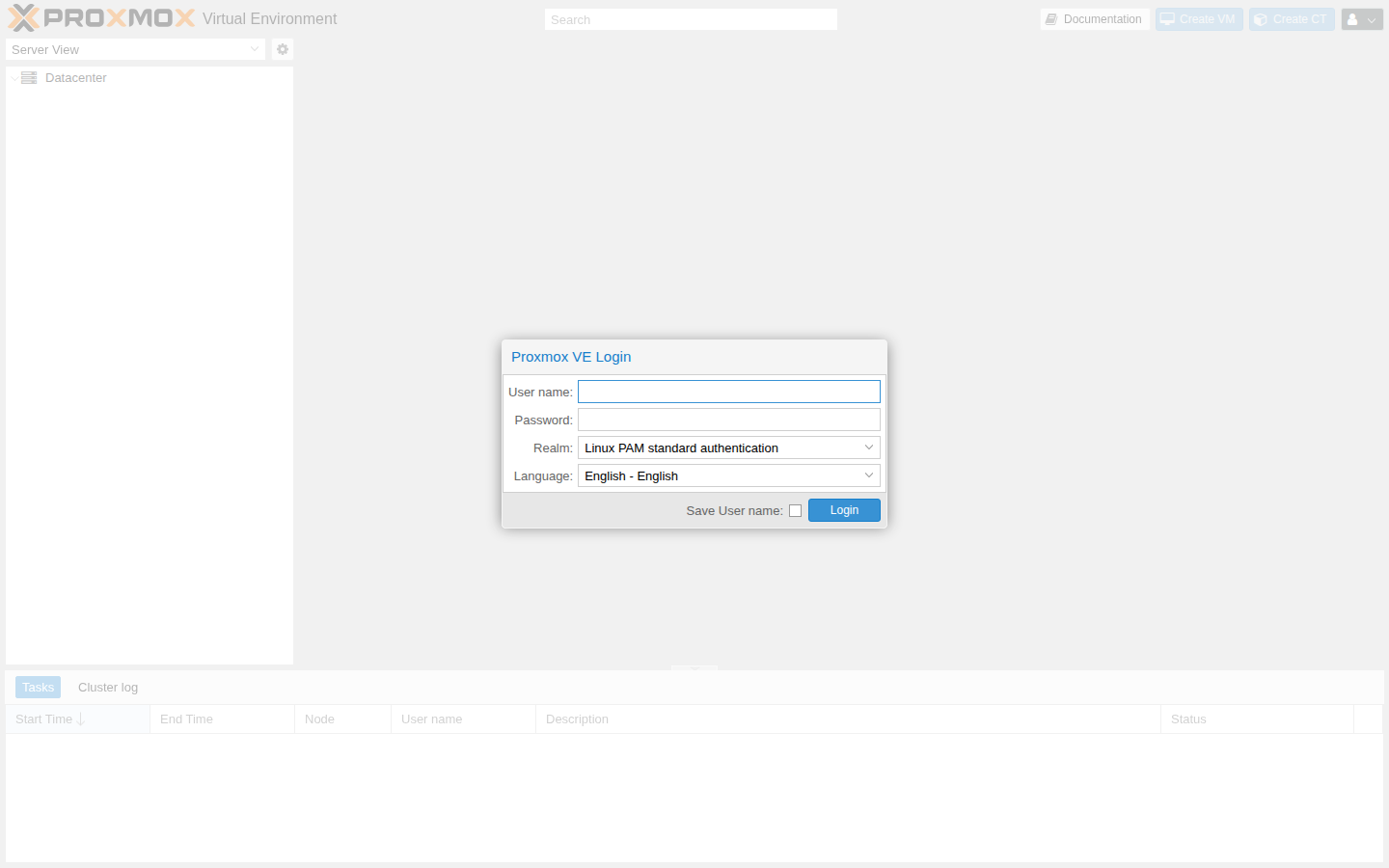 Proxmox VE Login（例）