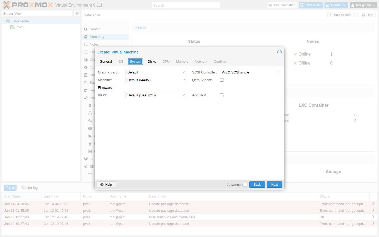 Create VM wizard: System（例）