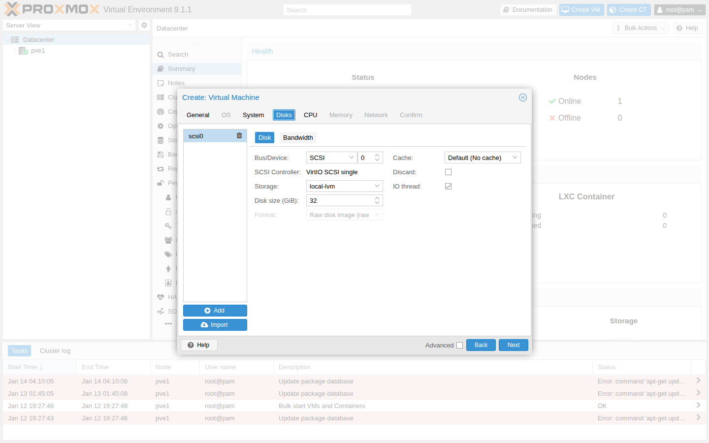 Create VM wizard: Disks（例）