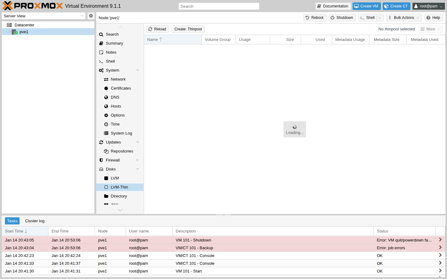 Node -> Disks -> LVM-Thin（例）