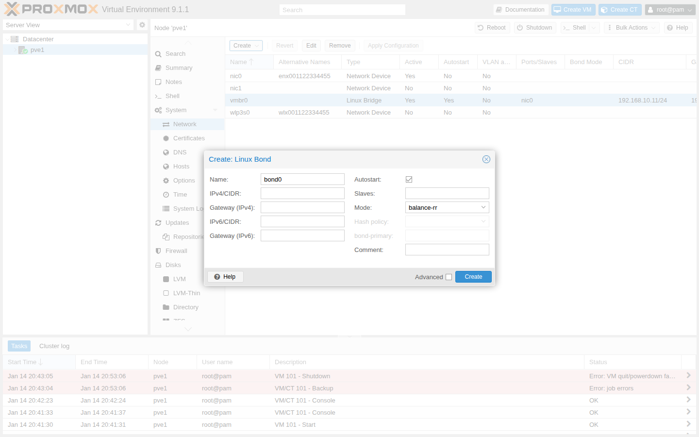 Create: Linux Bond（例）