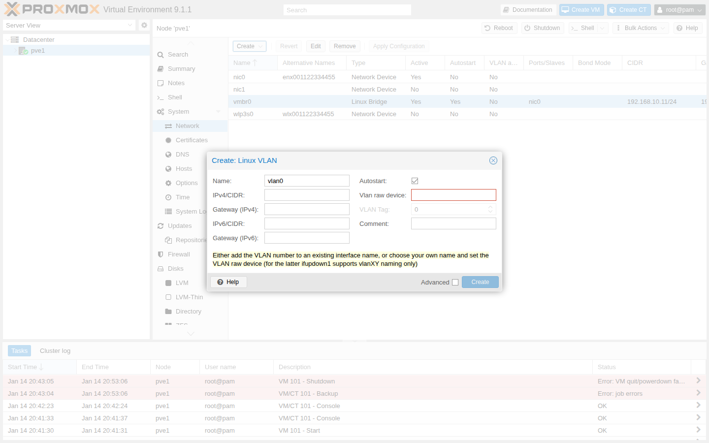Create: Linux VLAN（例）