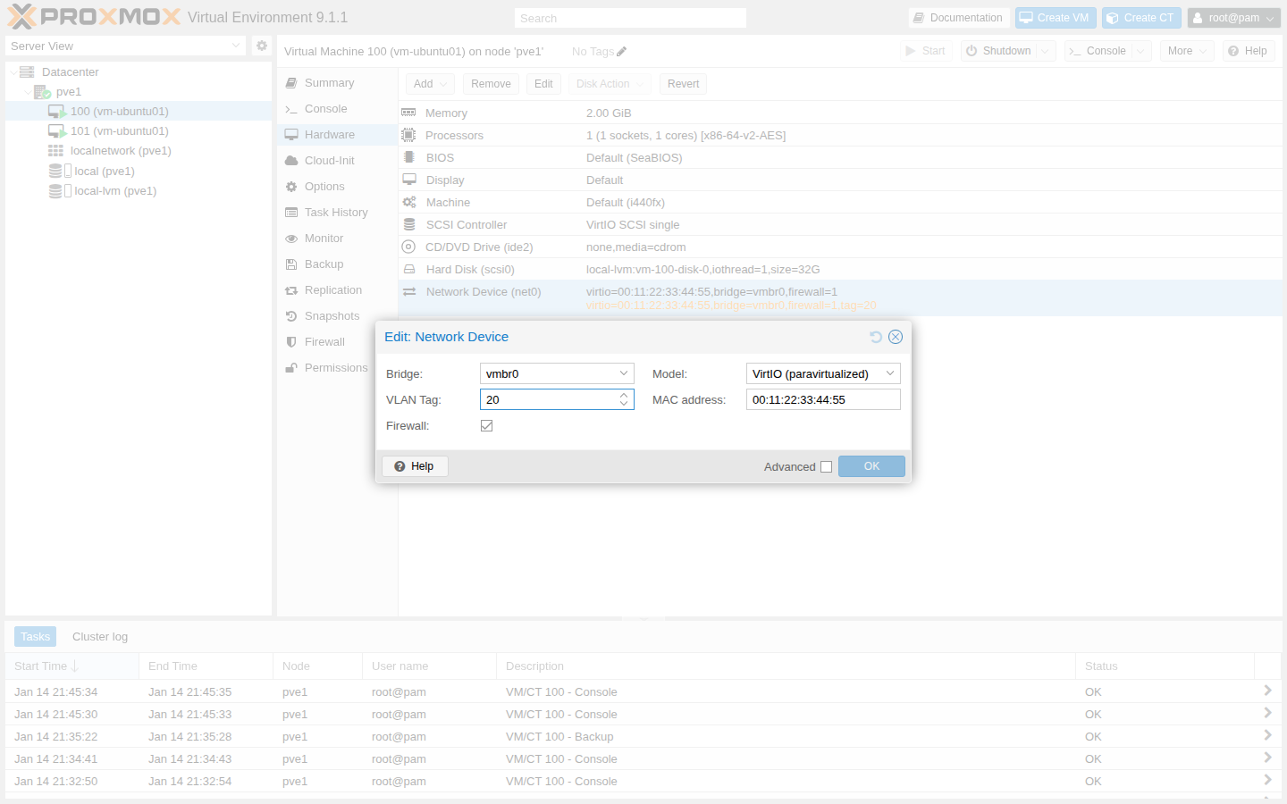 VM NIC: VLAN Tag（例）
