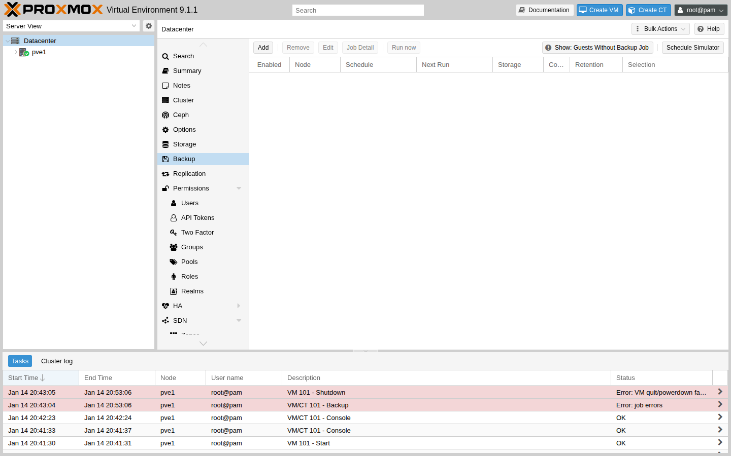 Datacenter -> Backup（例）